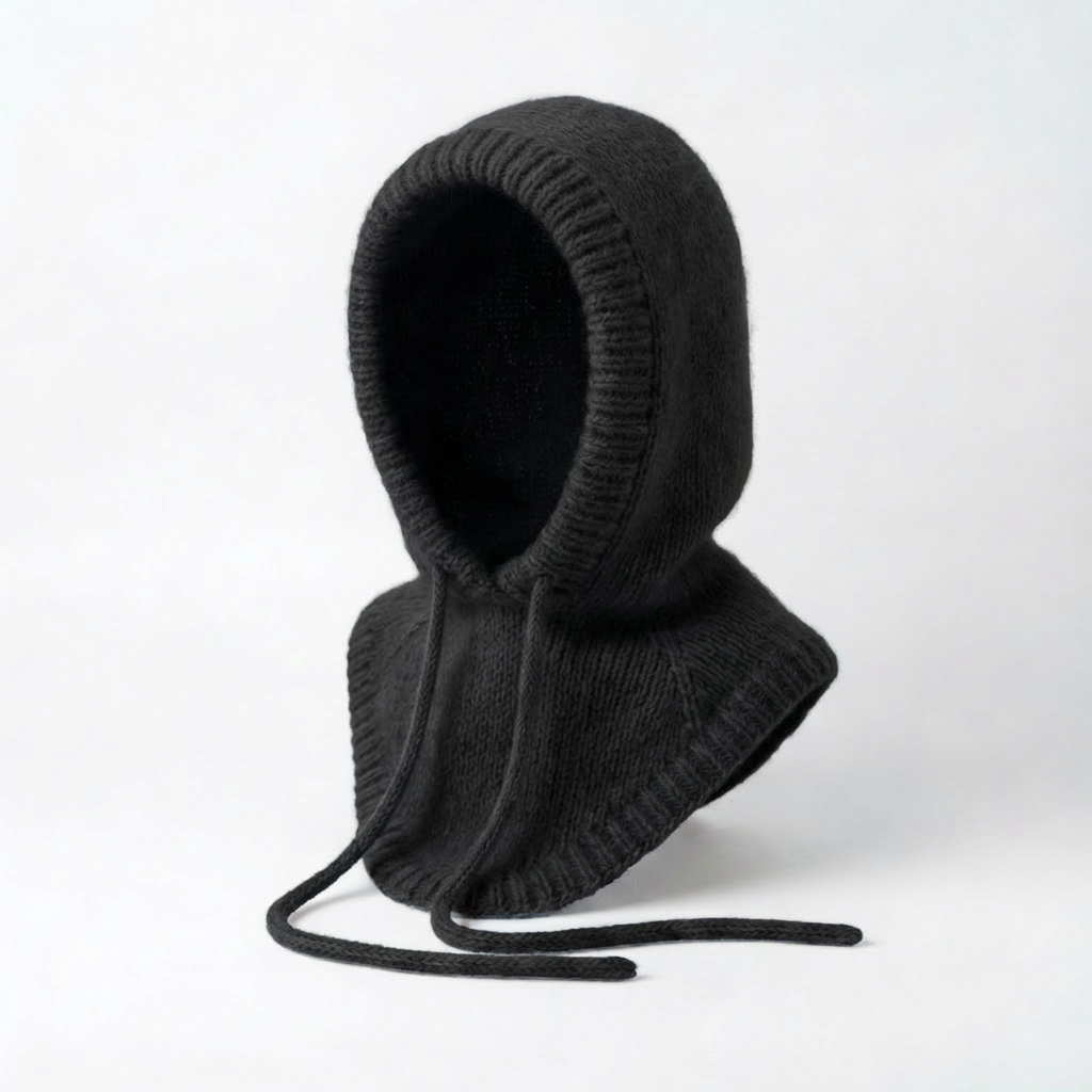 Cagoule hivernale en angora – tricotée à la main