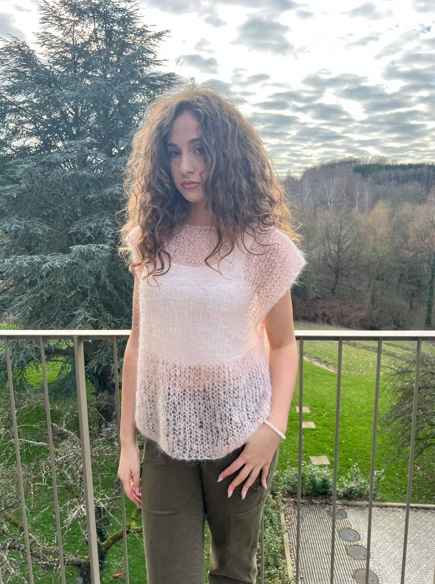 Top Éléonore - Tricot Femme Blanc Aérien