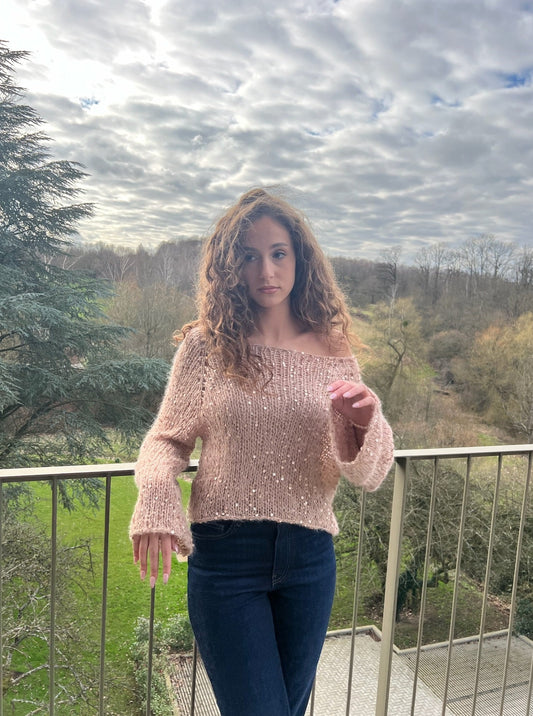 Pull Clara - Tricot Femme Rose Paillettes