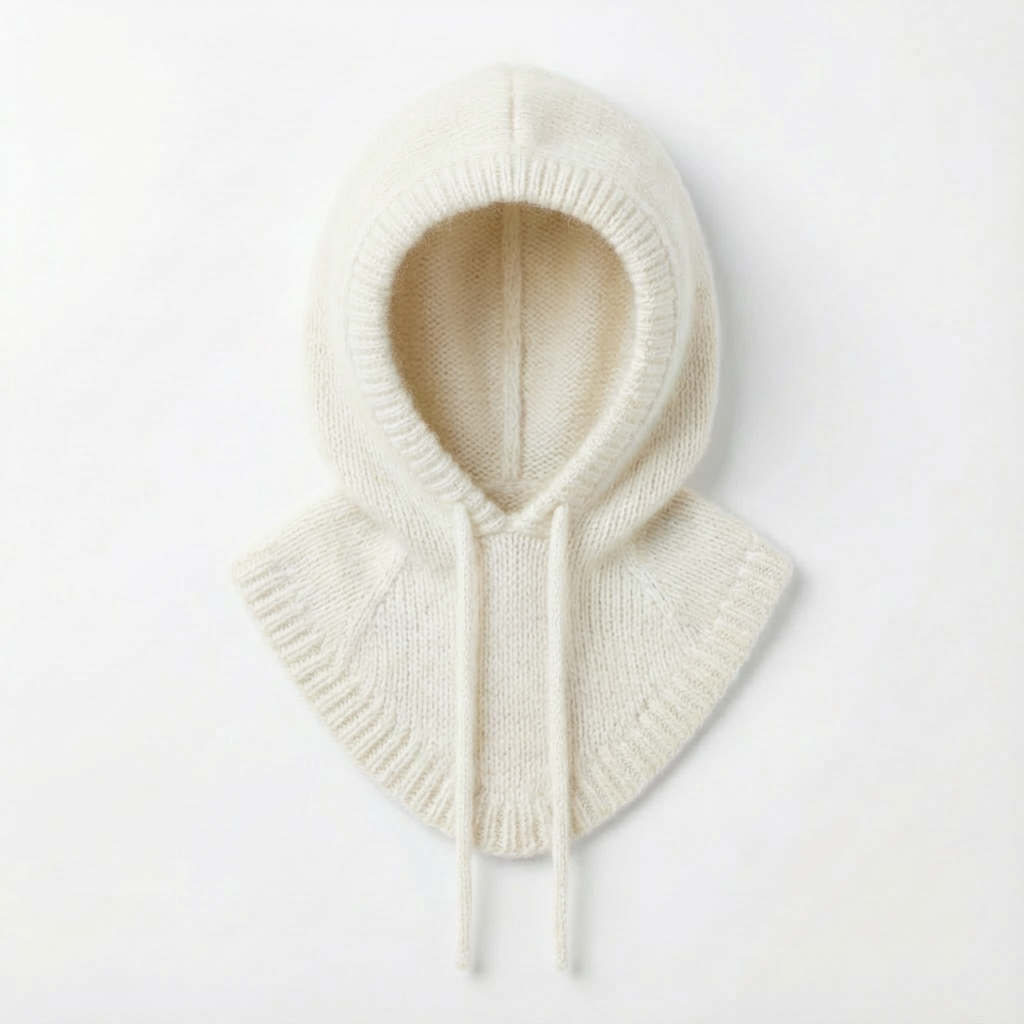 Cagoule hivernale en angora – tricotée à la main