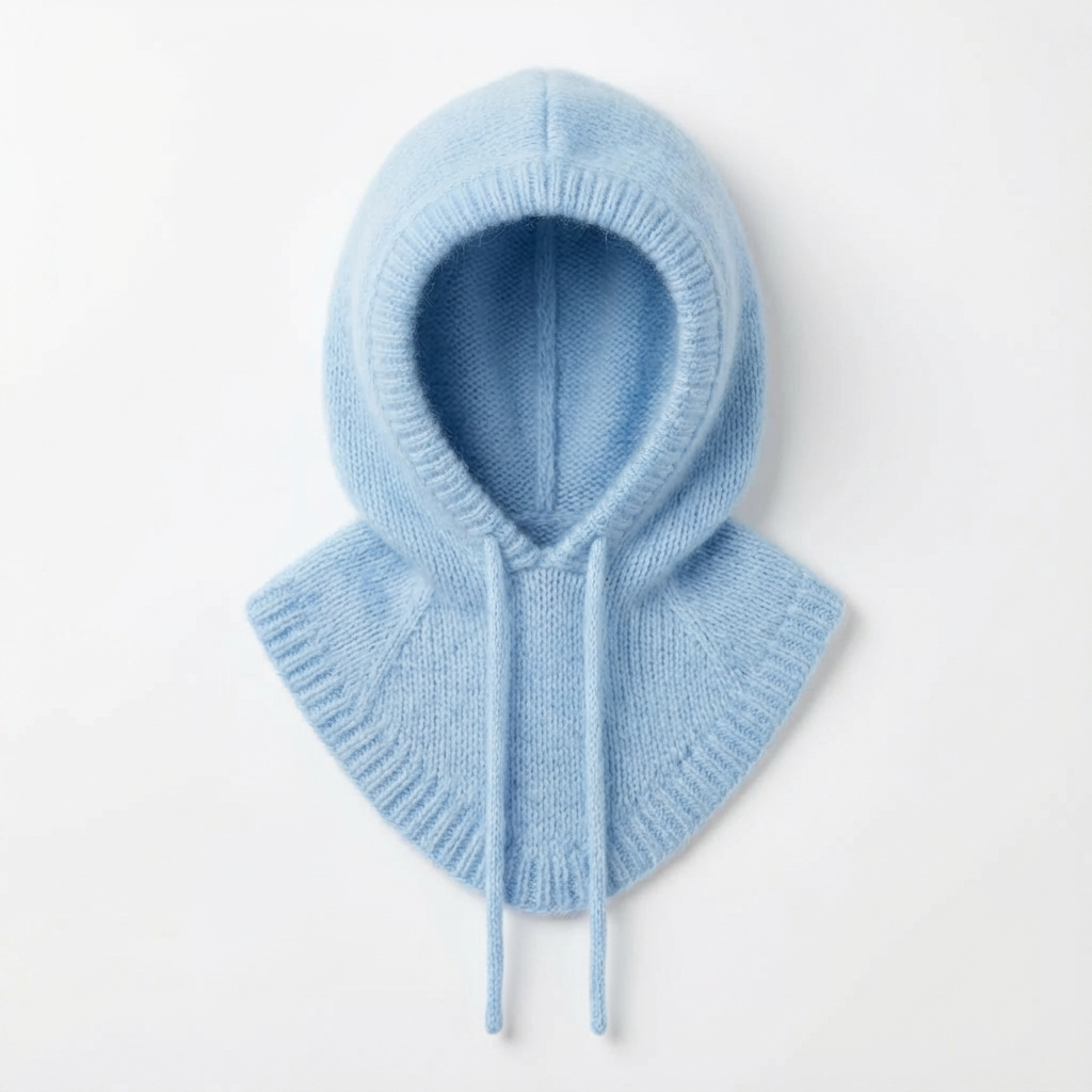 Cagoule hivernale en angora – tricotée à la main