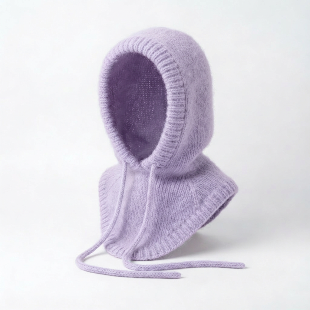 Cagoule hivernale en angora – tricotée à la main