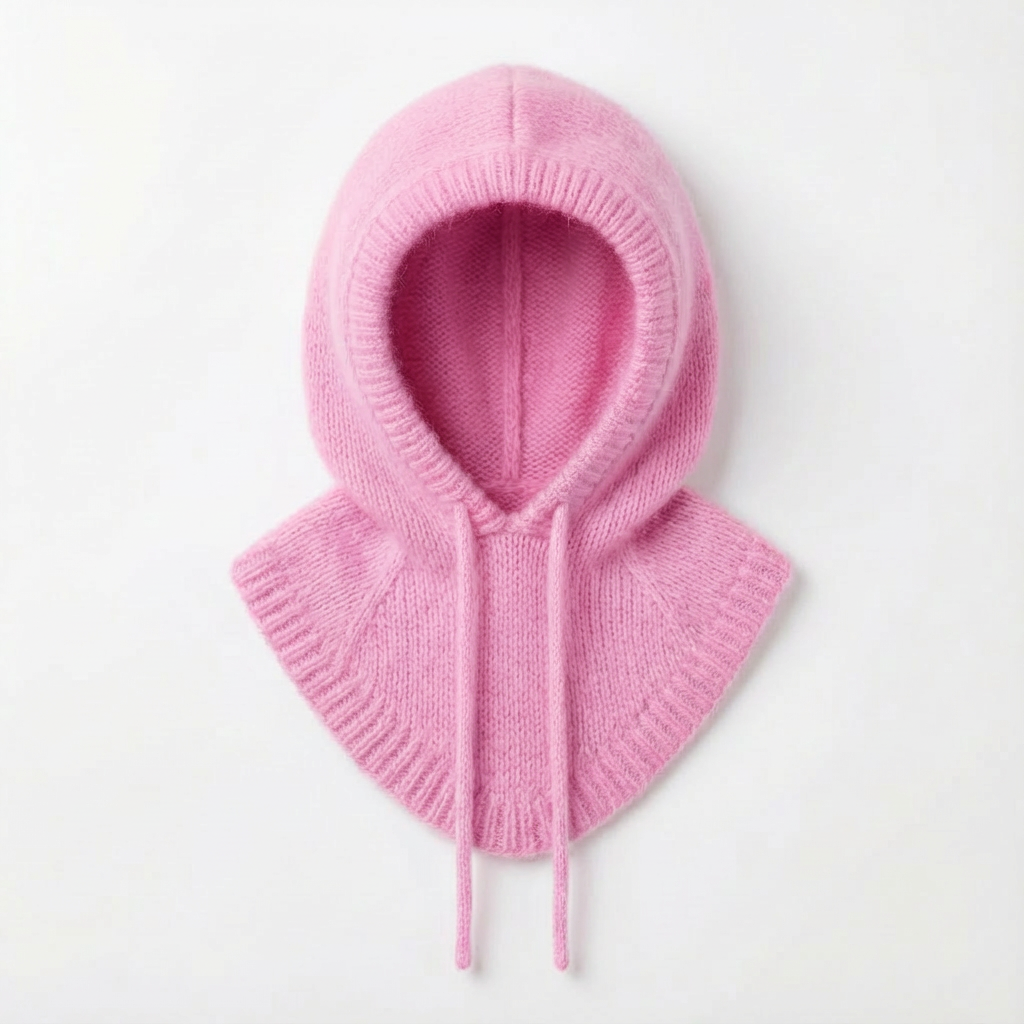 Cagoule hivernale en angora – tricotée à la main