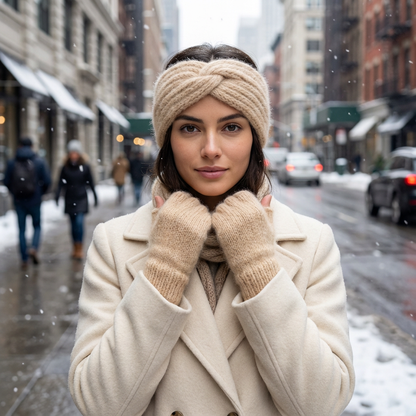 Mitaines + Bandeau d'hiver - Pack 2 en 1 tricoté main