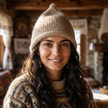 Bonnet en pointe tricoté – Angora & Fait main