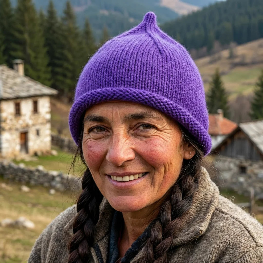 Bonnet en pointe tricoté – Angora & Fait main