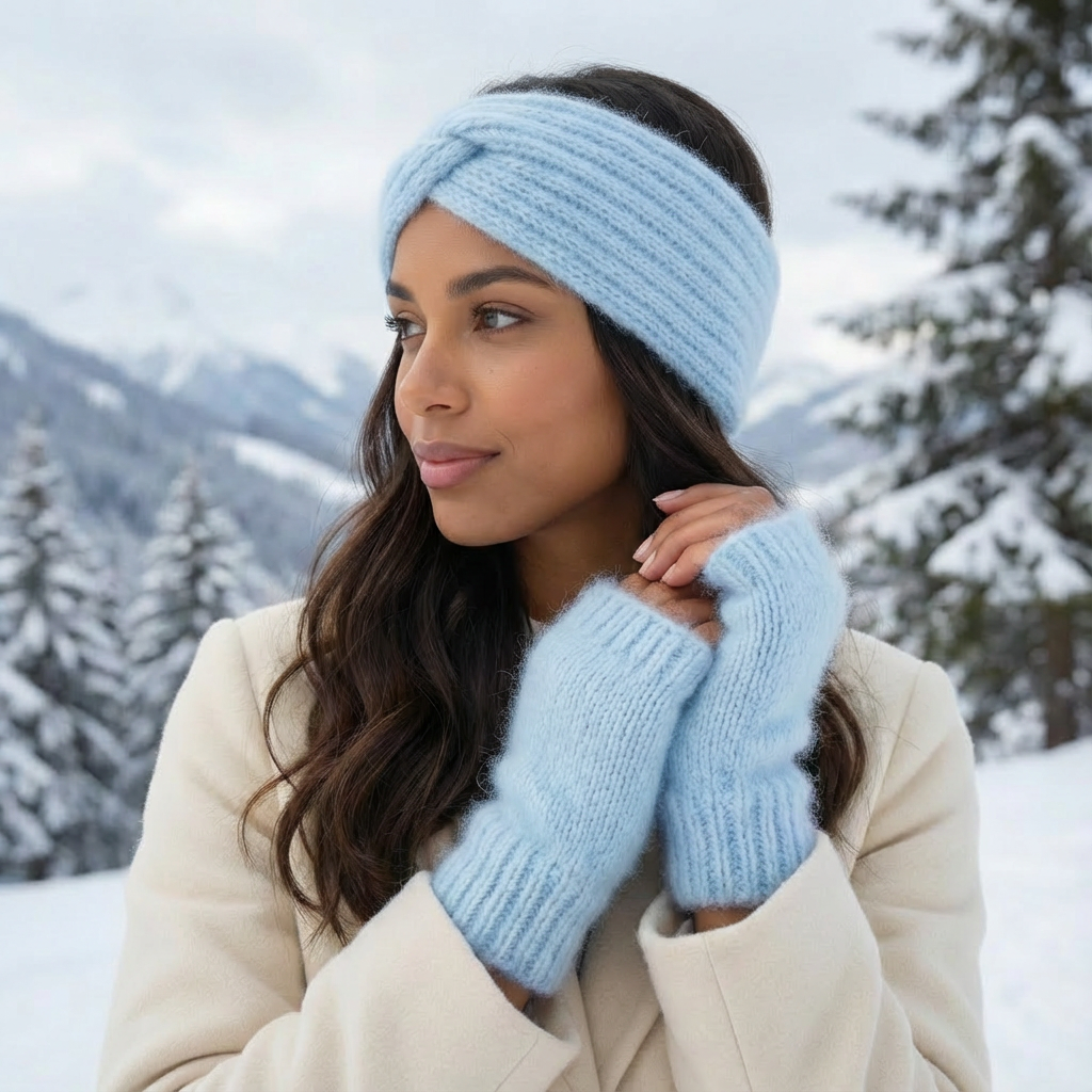 Mitaines + Bandeau d'hiver - Pack 2 en 1 tricoté main