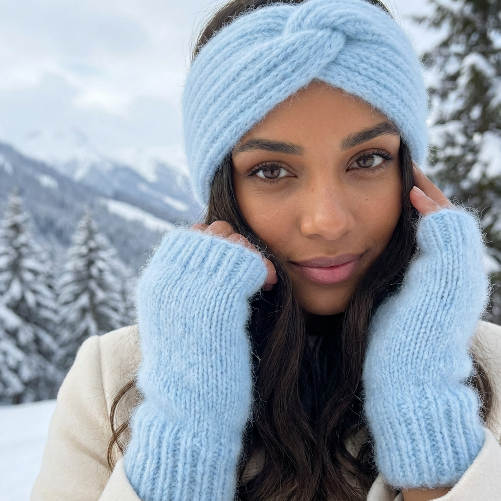 Mitaines + Bandeau d'hiver - Pack 2 en 1 tricoté main