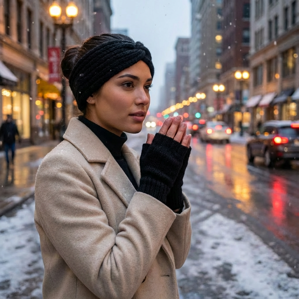 Mitaines + Bandeau d'hiver - Pack 2 en 1 tricoté main