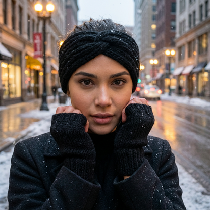 Mitaines + Bandeau d'hiver - Pack 2 en 1 tricoté main