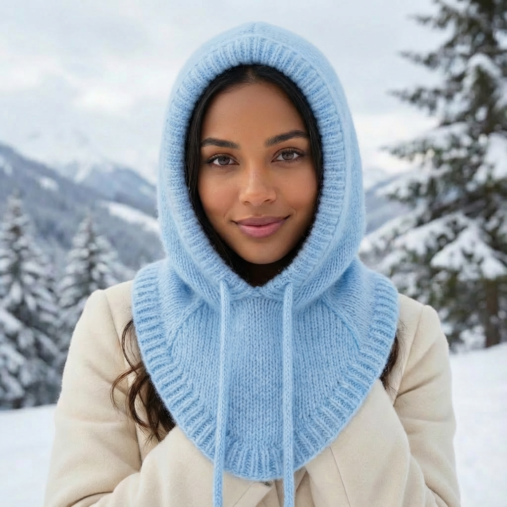 Cagoule hivernale en angora – tricotée à la main