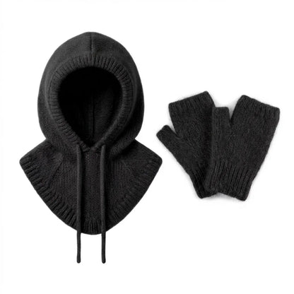 Cagoule & Mitaines en Angora – Ensemble Tricoté main en Belgique