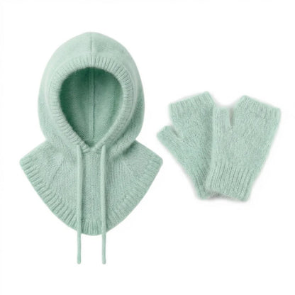 Cagoule & Mitaines en Angora – Ensemble Tricoté main en Belgique