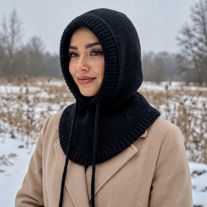Cagoule hivernale en angora – tricotée à la main