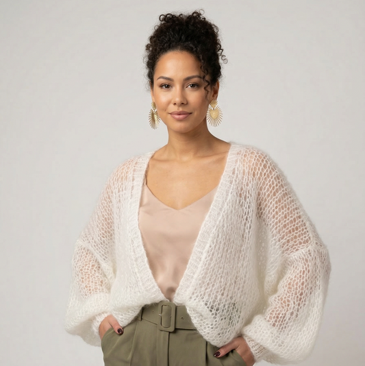 Cardigan Nuage - Tricot Femme Blanc Bouffantes