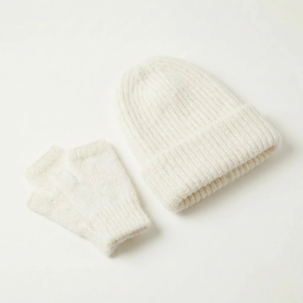 Bonnet Long & Mitaines en Angora : 2 en 1