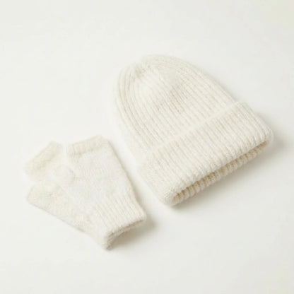 Bonnet Long & Mitaines en Angora : 2 en 1