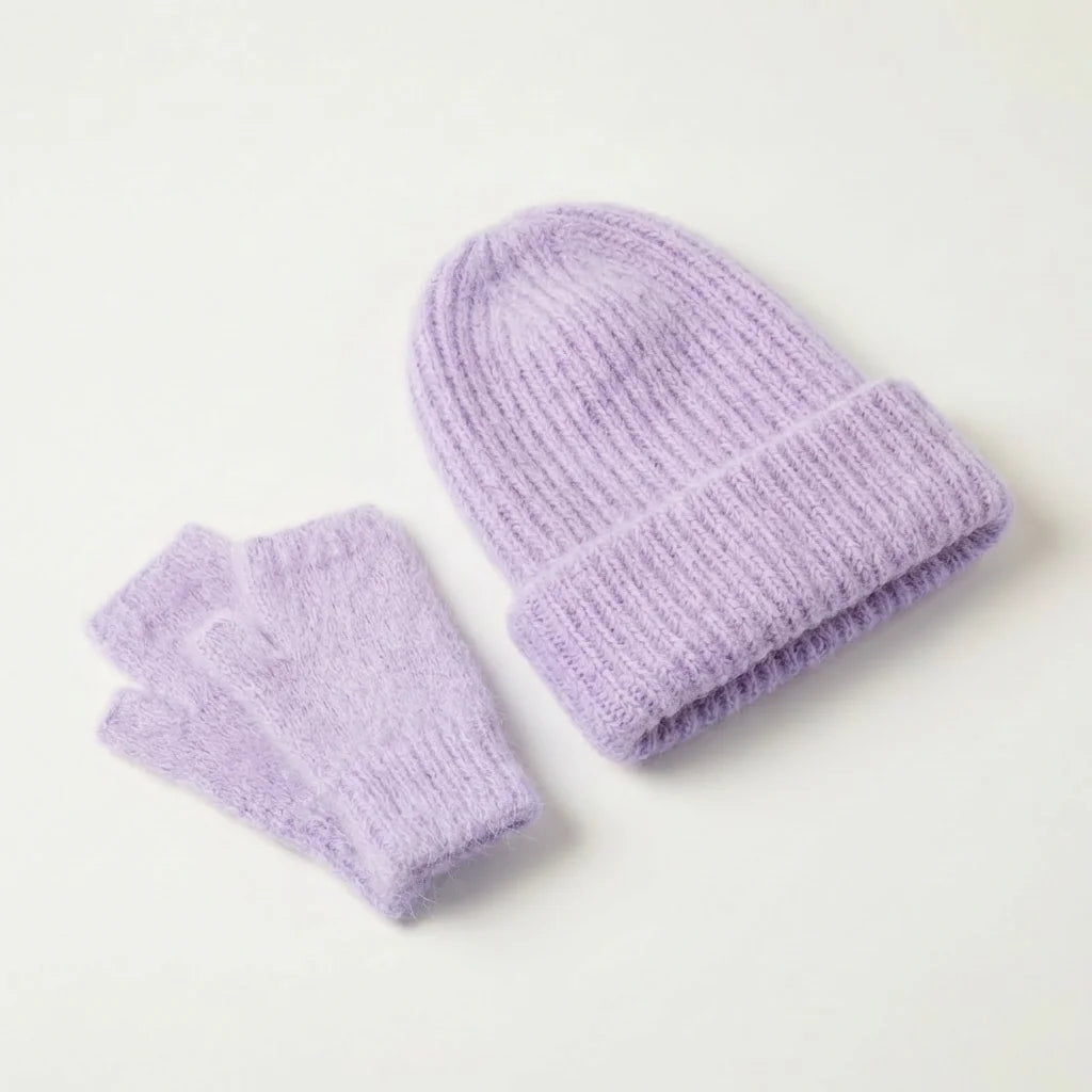 Bonnet Long & Mitaines en Angora : 2 en 1