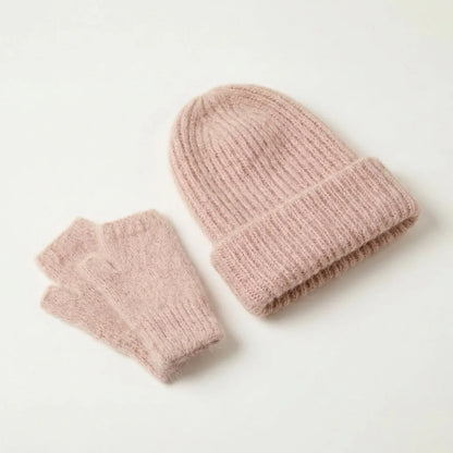 Bonnet Long & Mitaines en Angora : 2 en 1