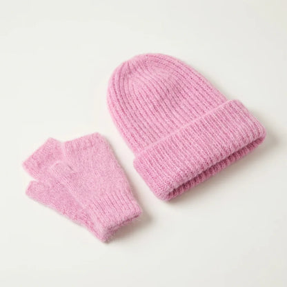 Bonnet Long & Mitaines en Angora : 2 en 1