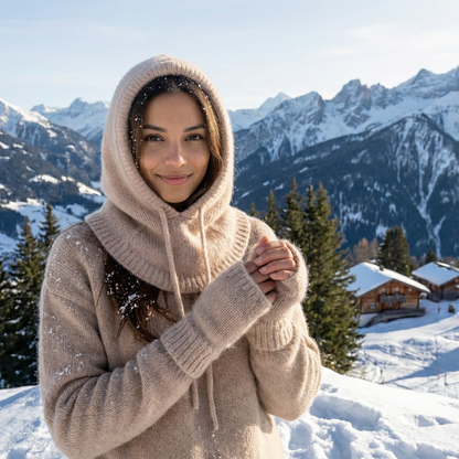 Cagoule & Mitaines en Angora – Ensemble Tricoté main en Belgique