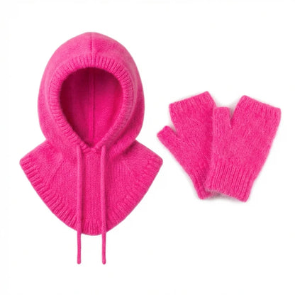 Cagoule & Mitaines en Angora – Ensemble Tricoté main en Belgique